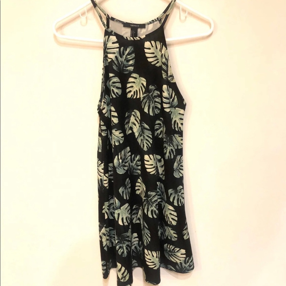 Tropical palm leaf print mini dress